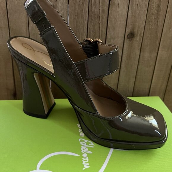 Sam Edelman Square Toe Alpn Green Patent Pumps - Picture 2 of 7